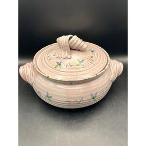 Vtg. Clay Pottery Studio Art Casserole Dish w/ Lid Hand Painted 11x9x6"‎ Signed